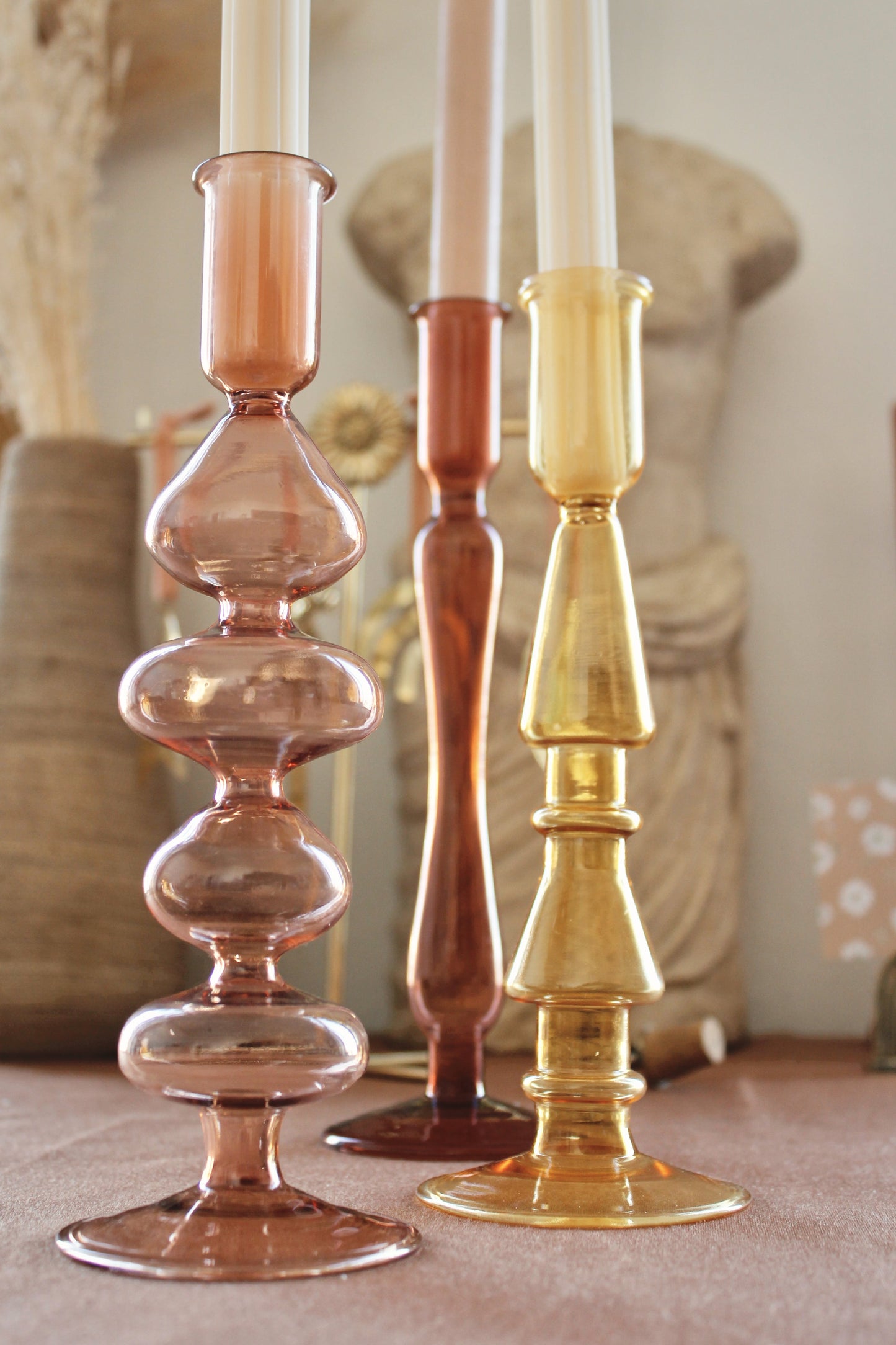 Glazen kandelaar Jet | mosterd